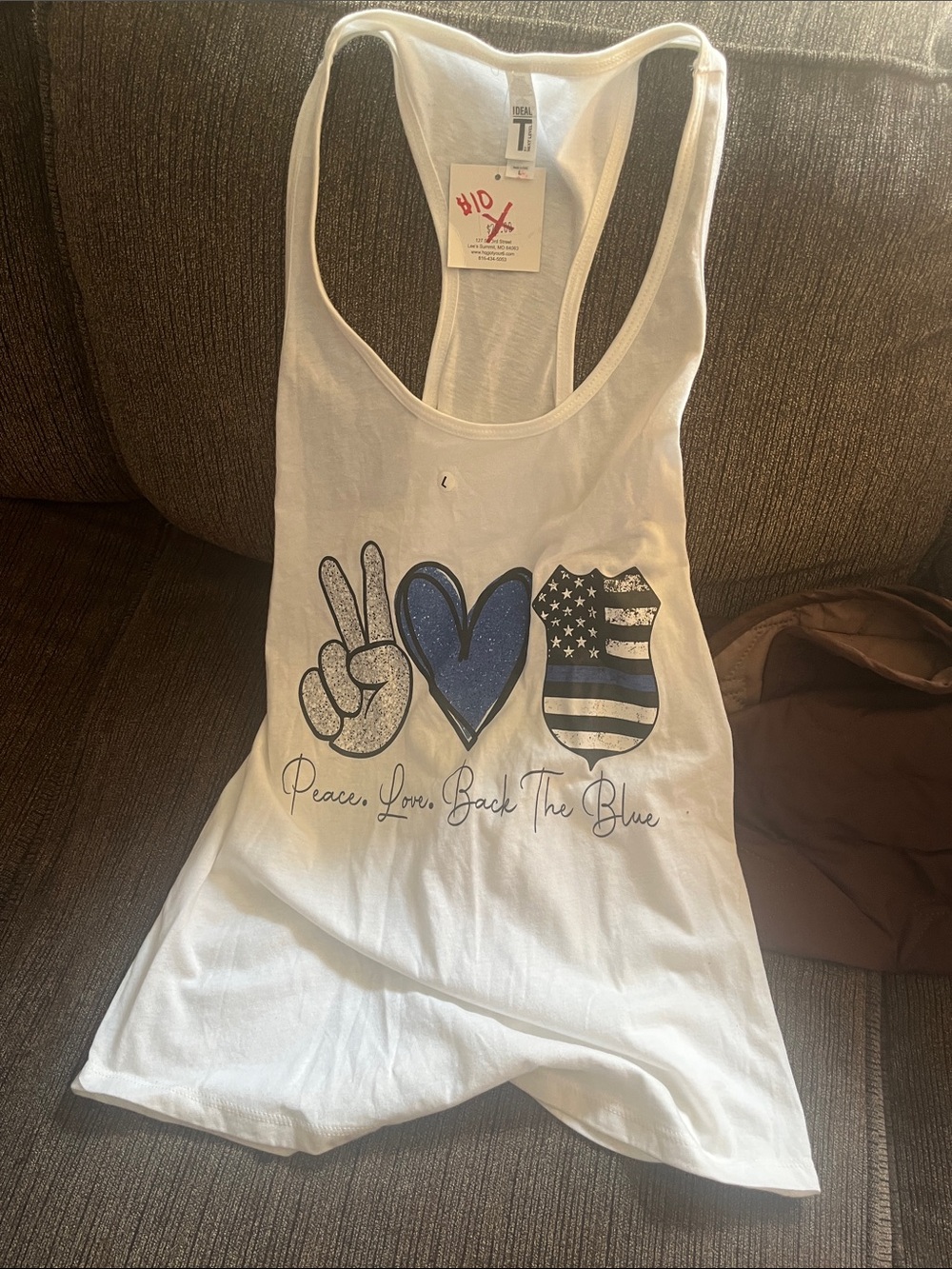 Kids White Graphic Tank Top with Blue Accent - Peace Love Back The Blue